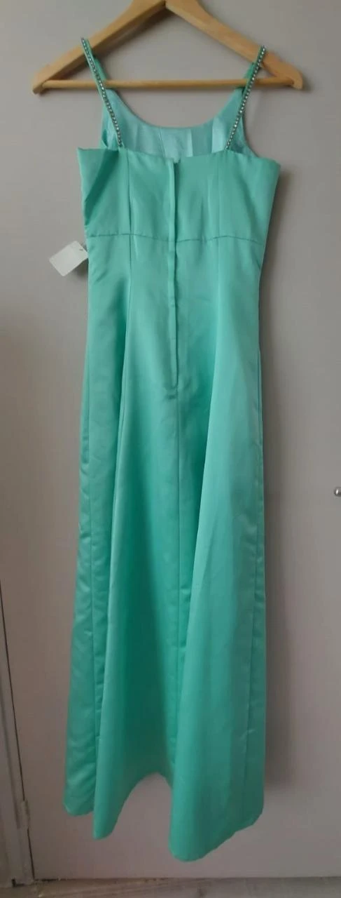 Robe de gala élégante vert menthe avec bretelles en strass, taille 36 – photo 3